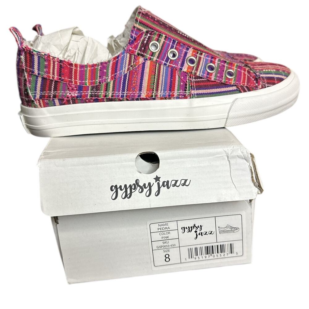 Gypsy Jazz Shoes Womens 8‎ Pink Striped Multicolor Pull-on Pedra Sneakers NEW